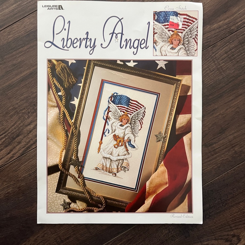 Leisure Arts Liberty Angel Cross Stitch Pattern Leaflet Patriotic American Flag